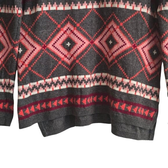 Talbots Gray Aztec Argyle Lambswool Blend Crewneck Sweater Sz L - Picture 4 of 6